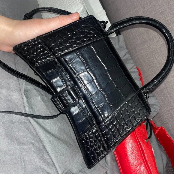 Balenciaga Hourglass Small black crocodile embossed calfskin - Picture 1 of 8
